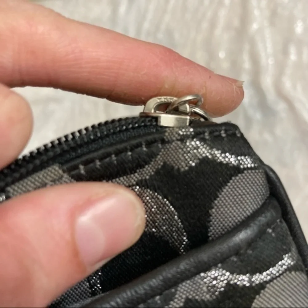 Coach black gray silver signature c wristlet bag